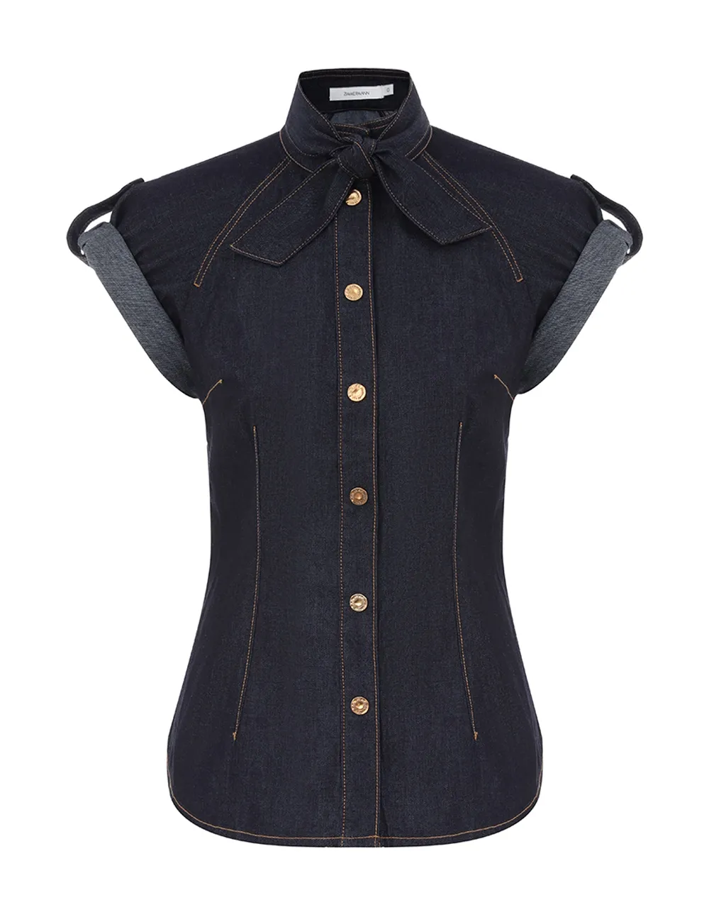 Denim Tie Neck Shirt