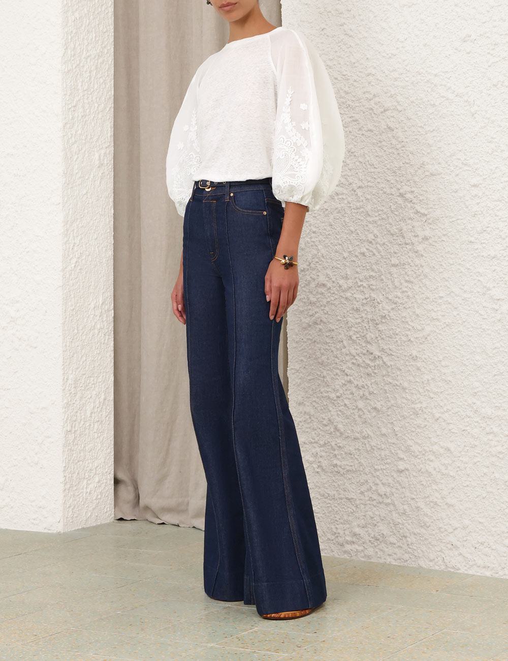 Lace Trim Lantern Sleeve Tee