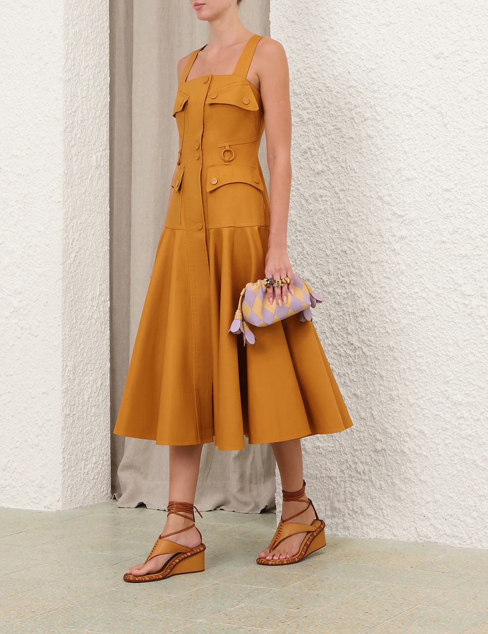 Luna Drill Utility Midi Dress