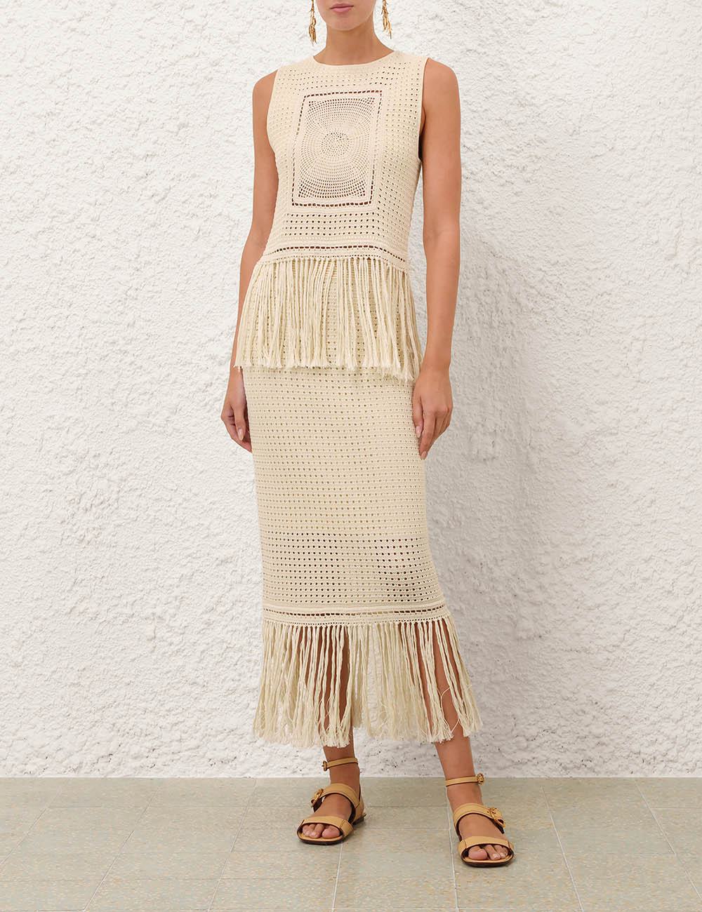 Indra Fringe Midi Skirt
