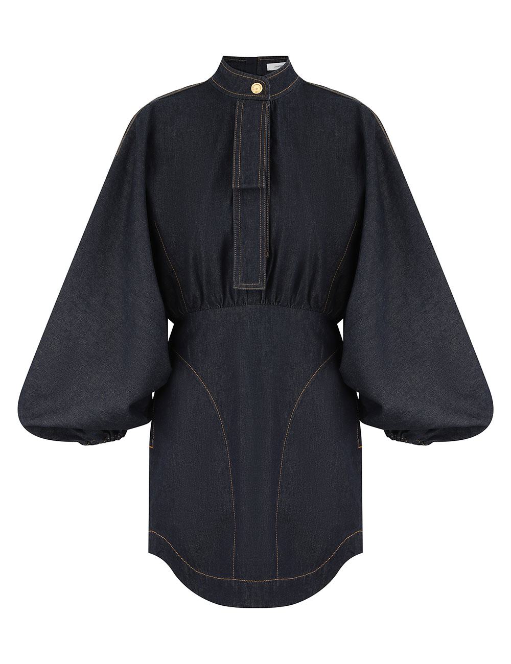Denim Gathered Mini Dress
