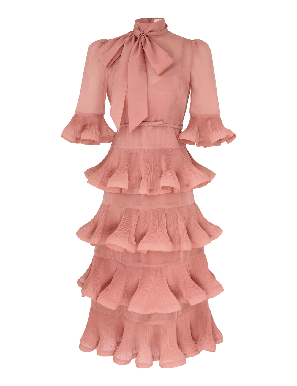 Pleated Sleeved Midi Dress