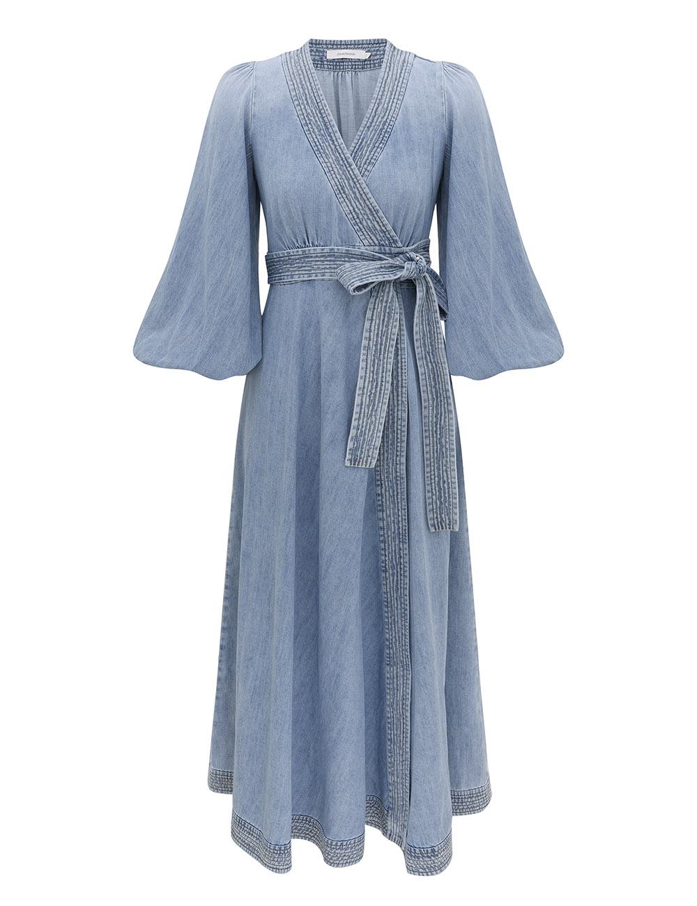 Indra Denim Wrap Midi Dress