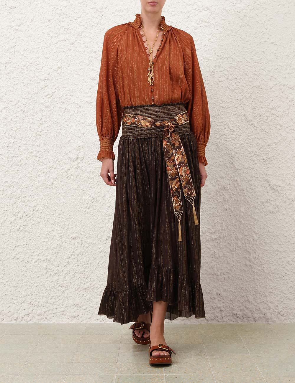 Aster Shirred Midi Skirt