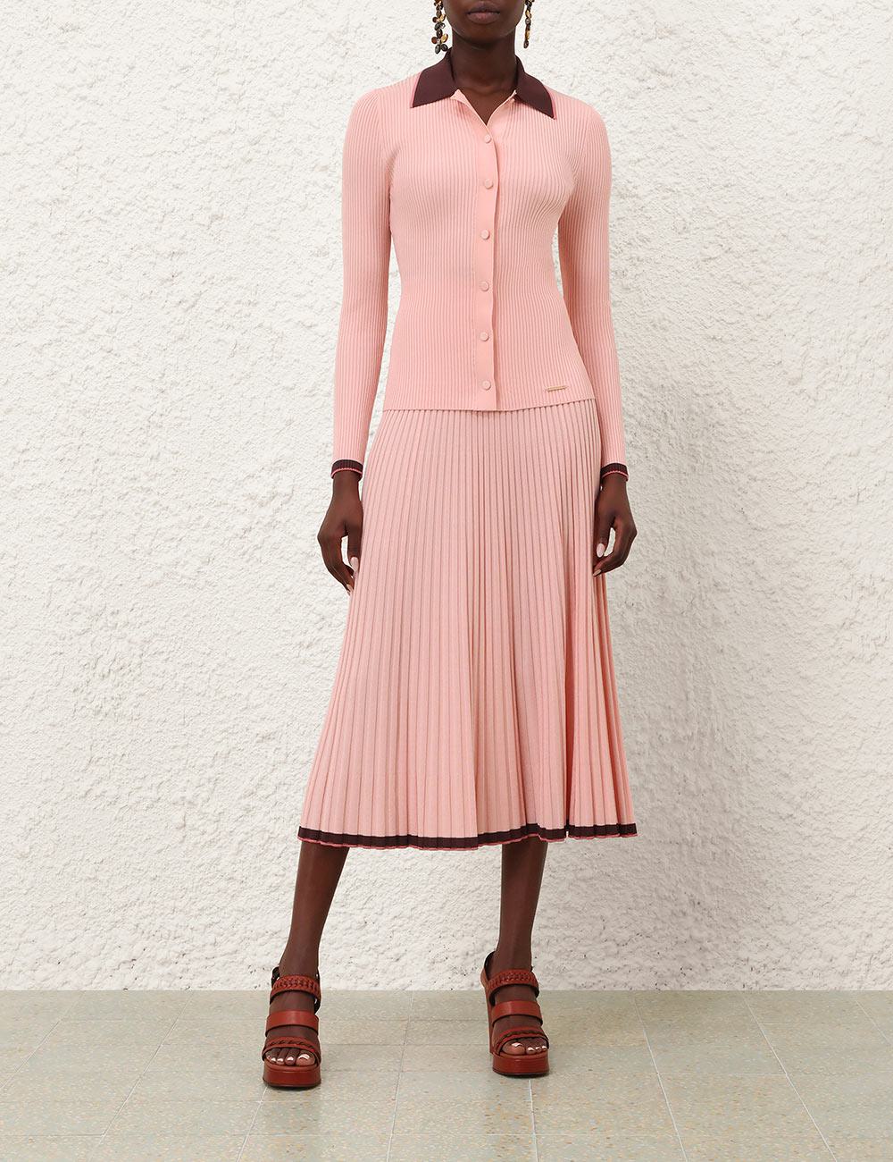 Contrast Rib Midi Skirt