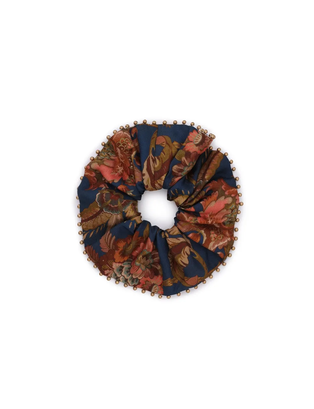 Beaded Printed Silk Scrunchie