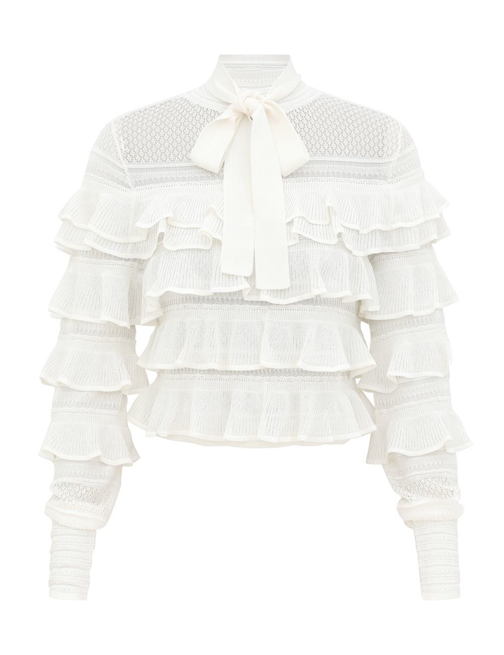 Luna Lace Frill Tie Neck Top