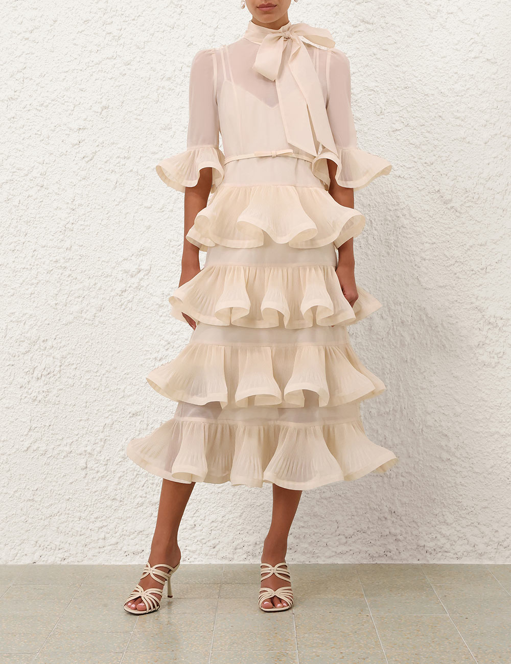Pleated Sleeved Midi Dress