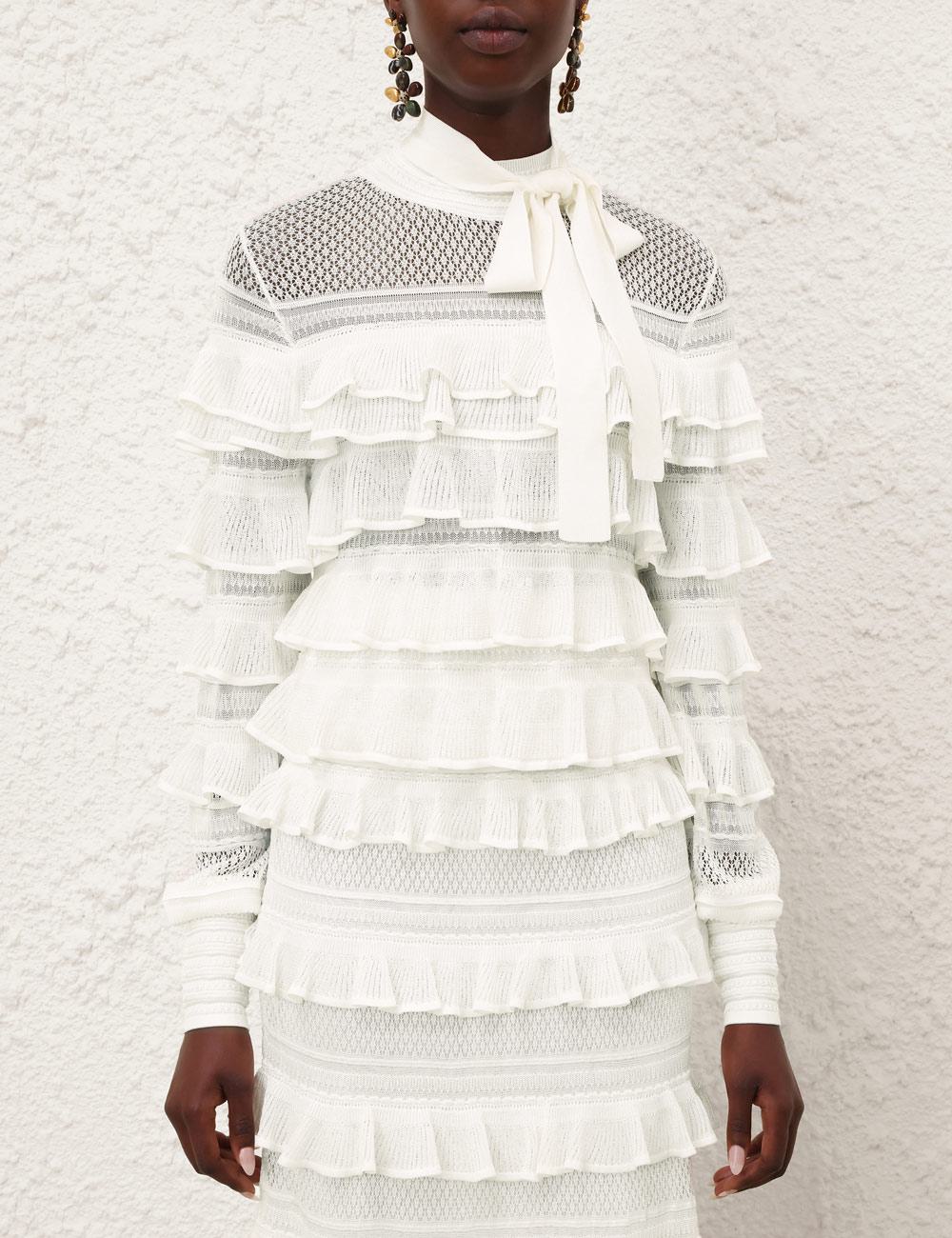 Luna Lace Frill Tie Neck Top