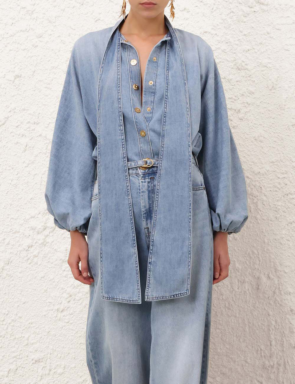 Indra Denim Tie Neck Blouse