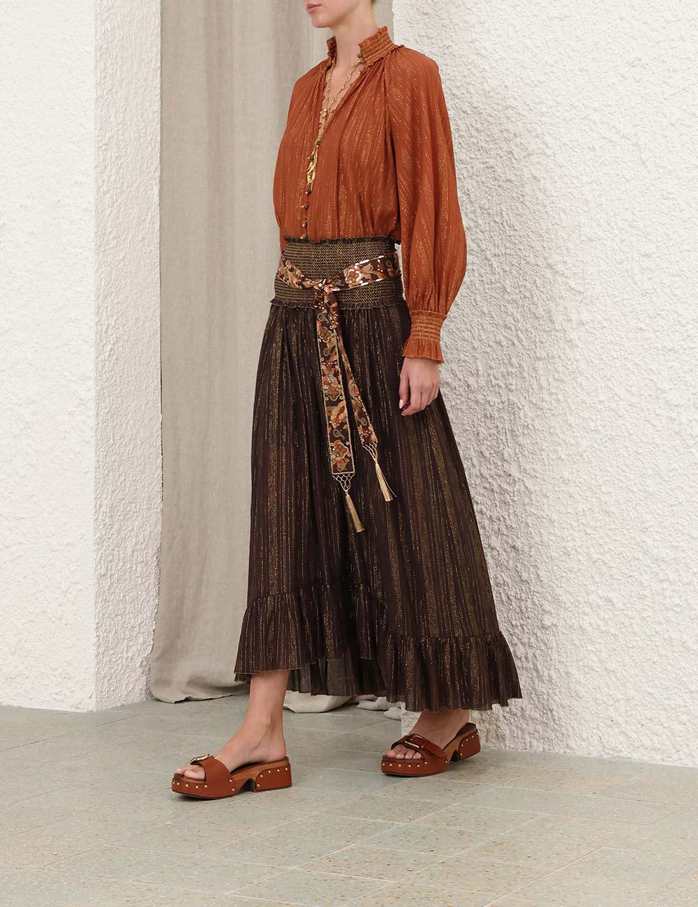 Aster Shirred Midi Skirt