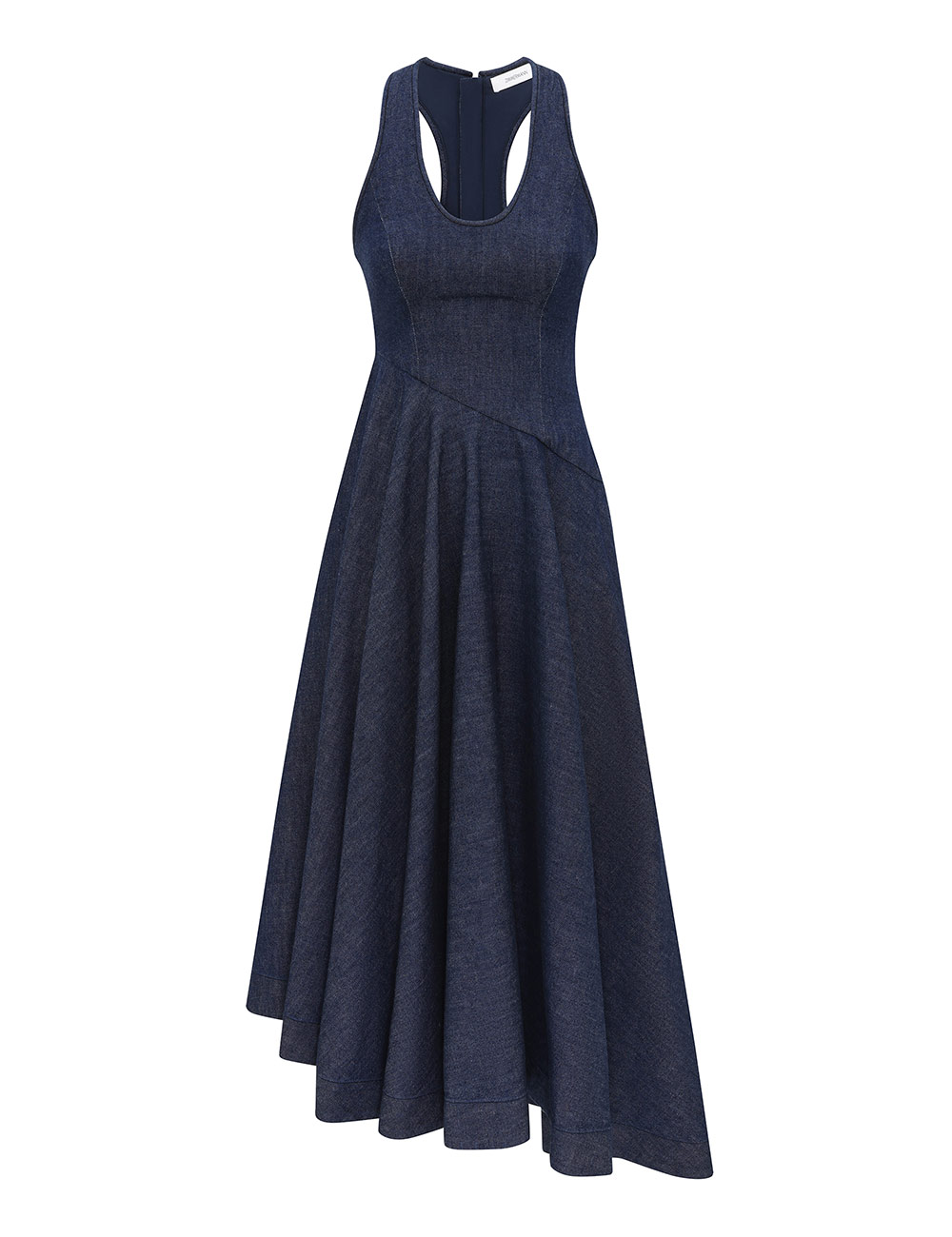 Denim Scoop Neck Midi Dress