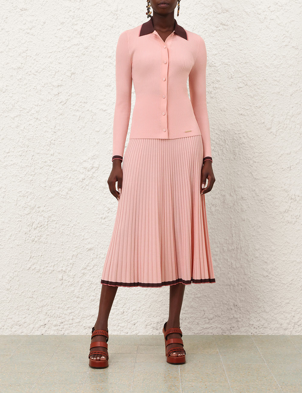 Contrast Rib Midi Skirt