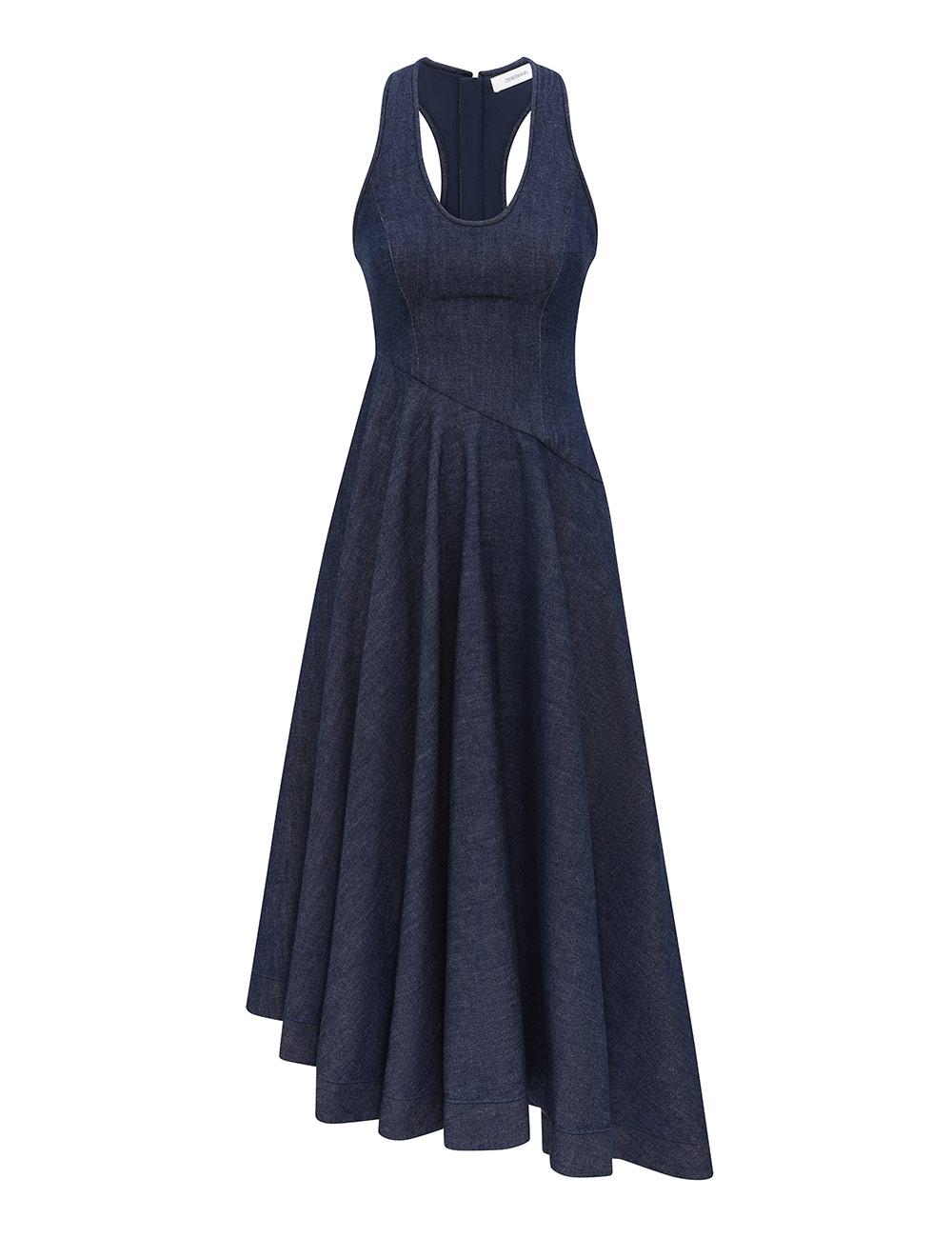 Denim Scoop Neck Midi Dress