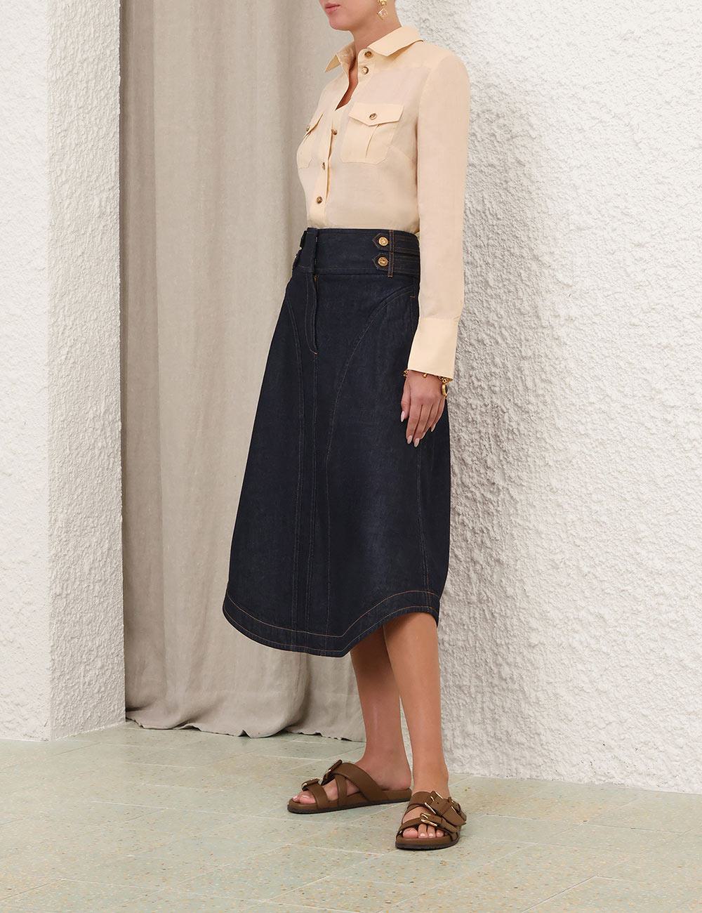 Denim Cargo Midi Skirt