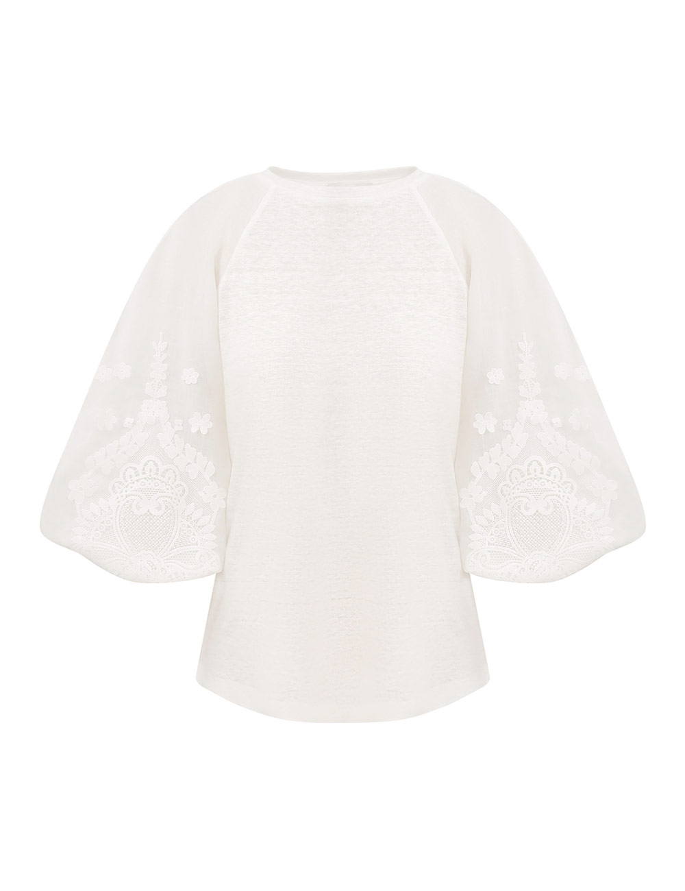 Lace Trim Lantern Sleeve Tee