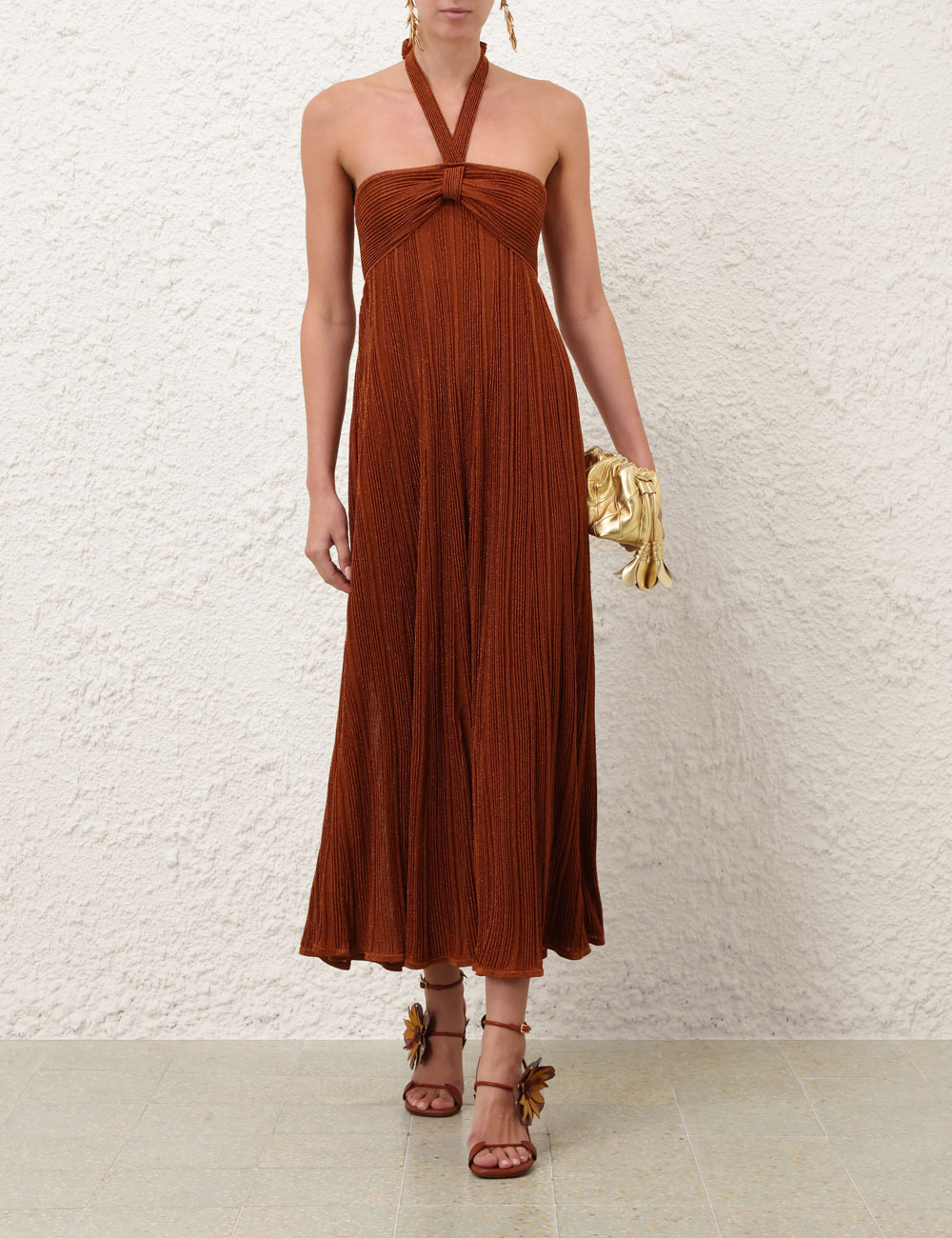 Indra Metallic Halter Dress