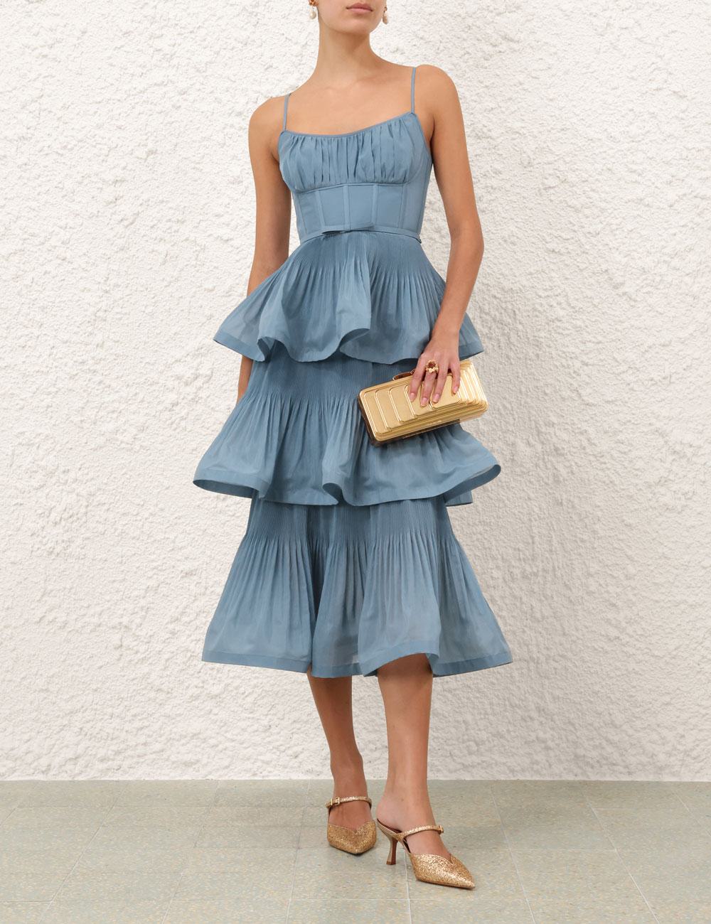 Pleated Tiered Midi Dress