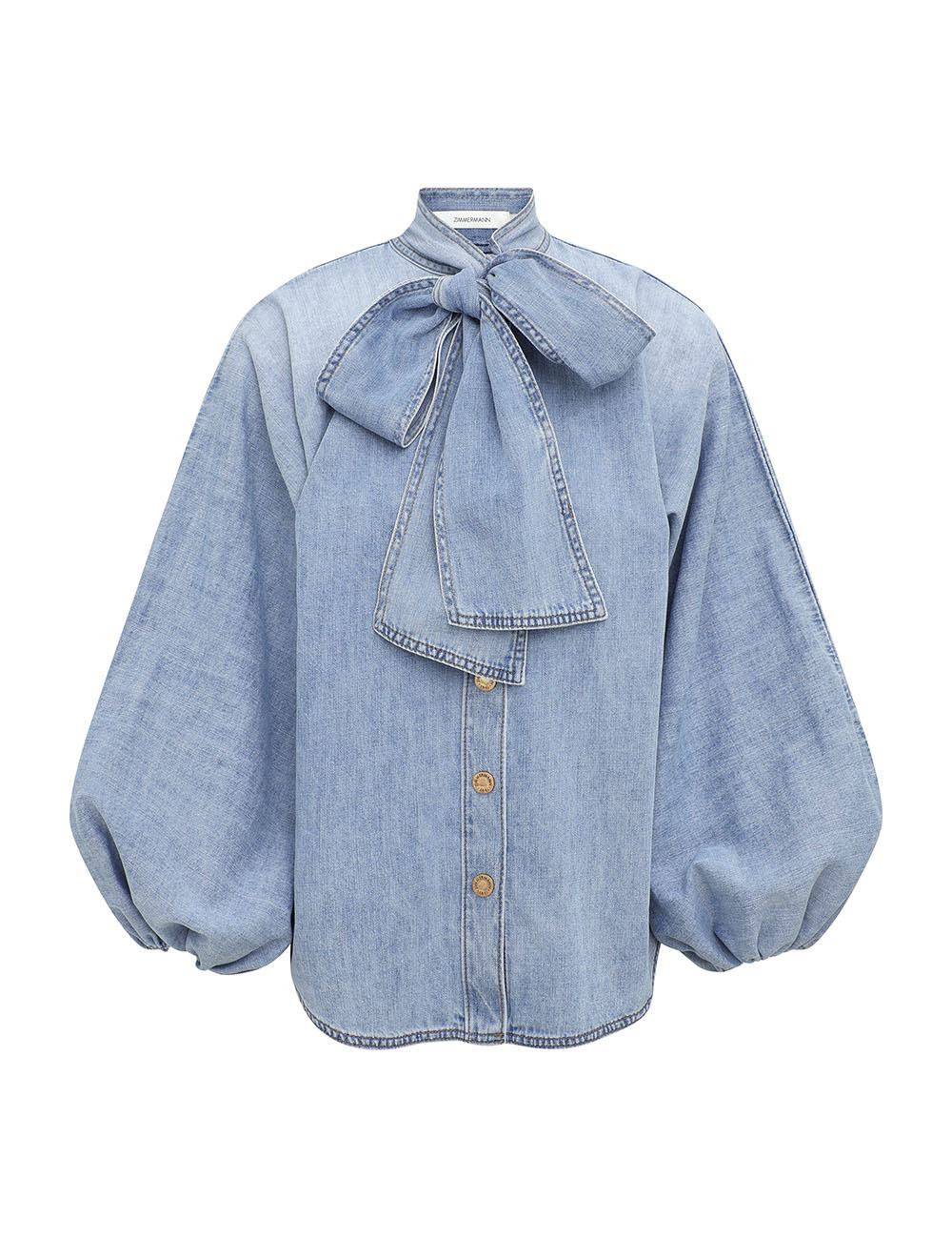Indra Denim Tie Neck Blouse