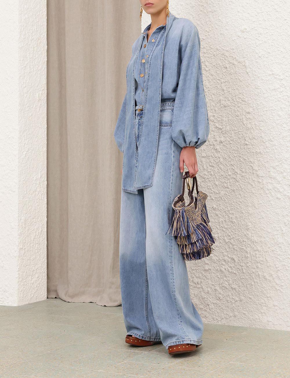 Indra Denim Tie Neck Blouse