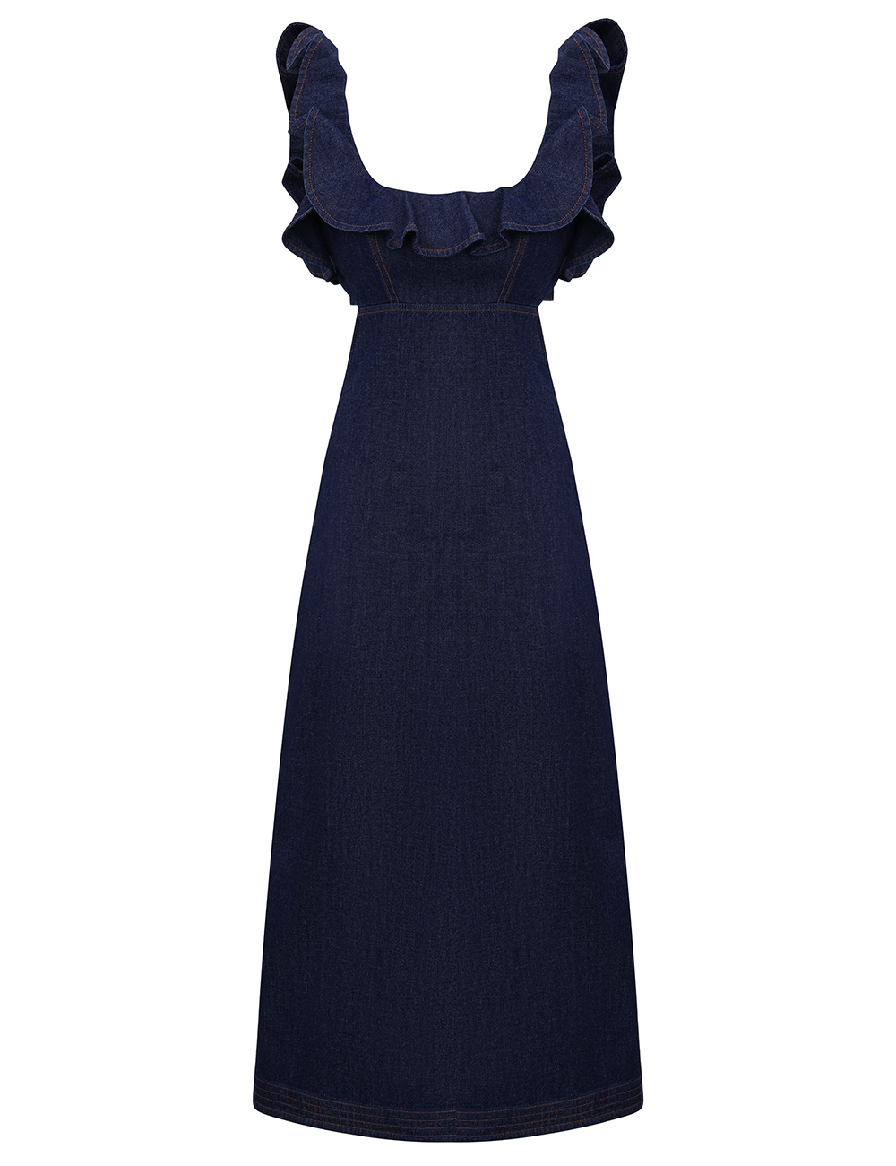 Aster Denim Frill Midi Dress