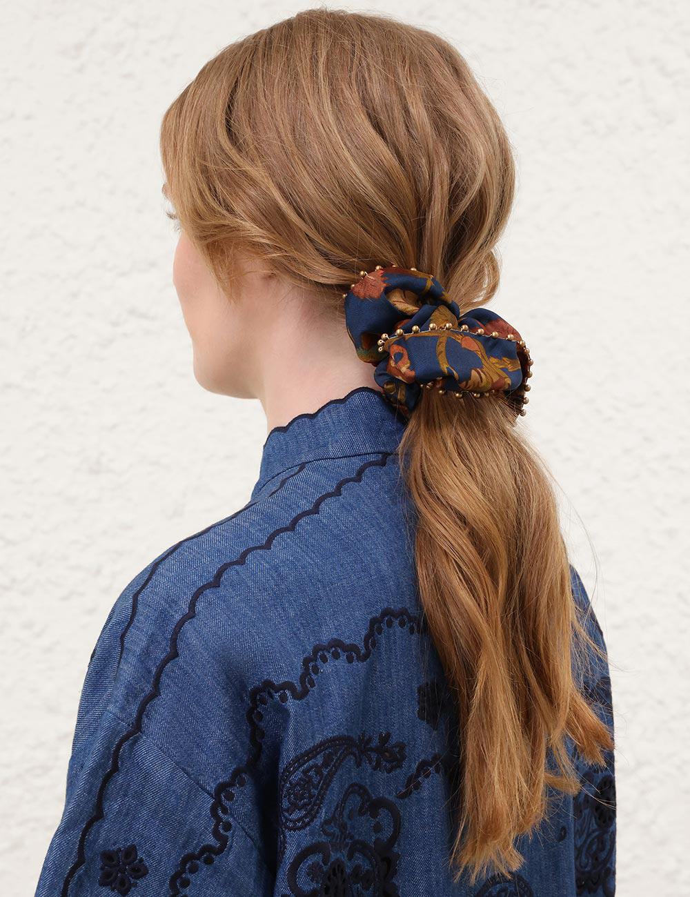 Beaded Printed Silk Scrunchie