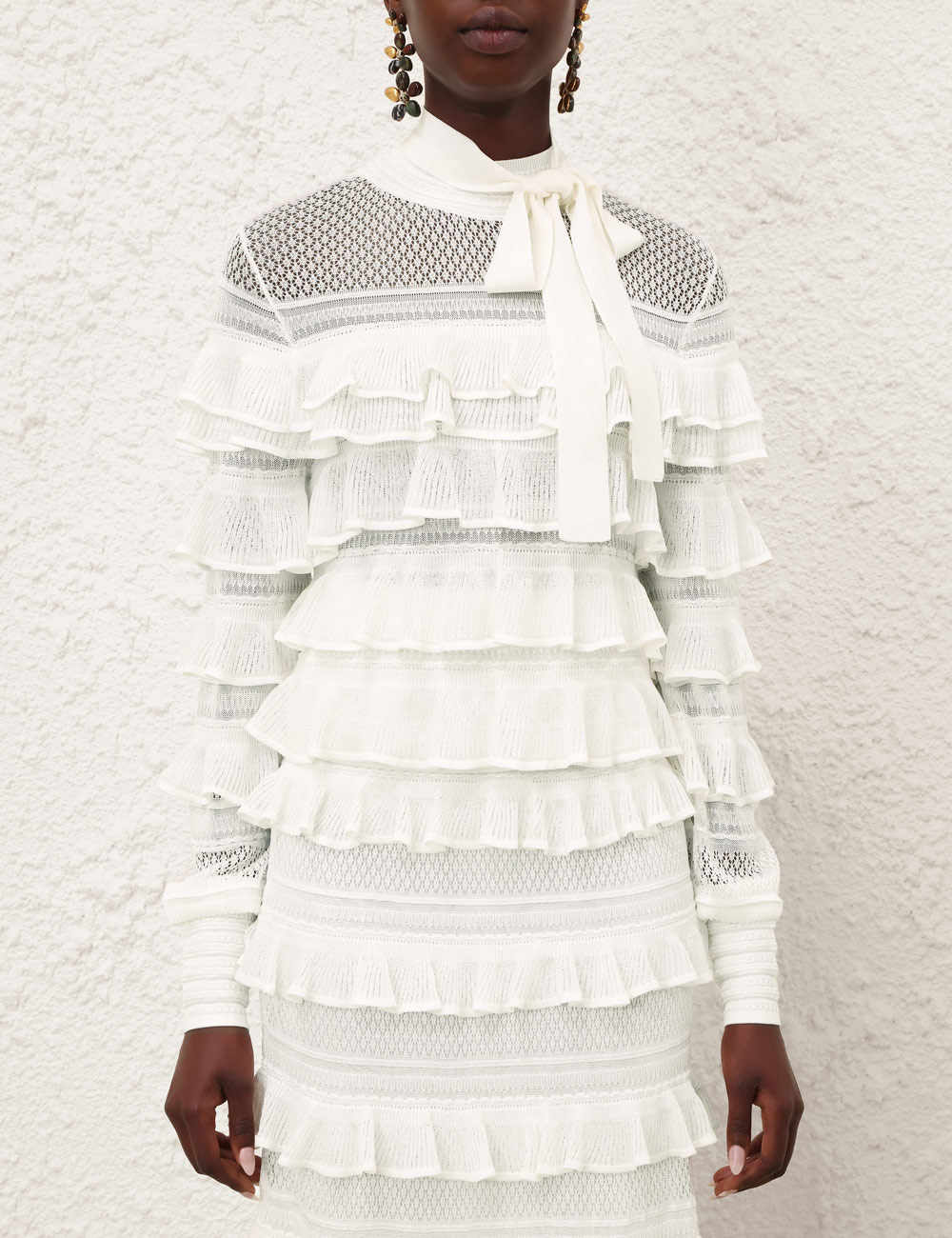 Luna Lace Frill Tie Neck Top