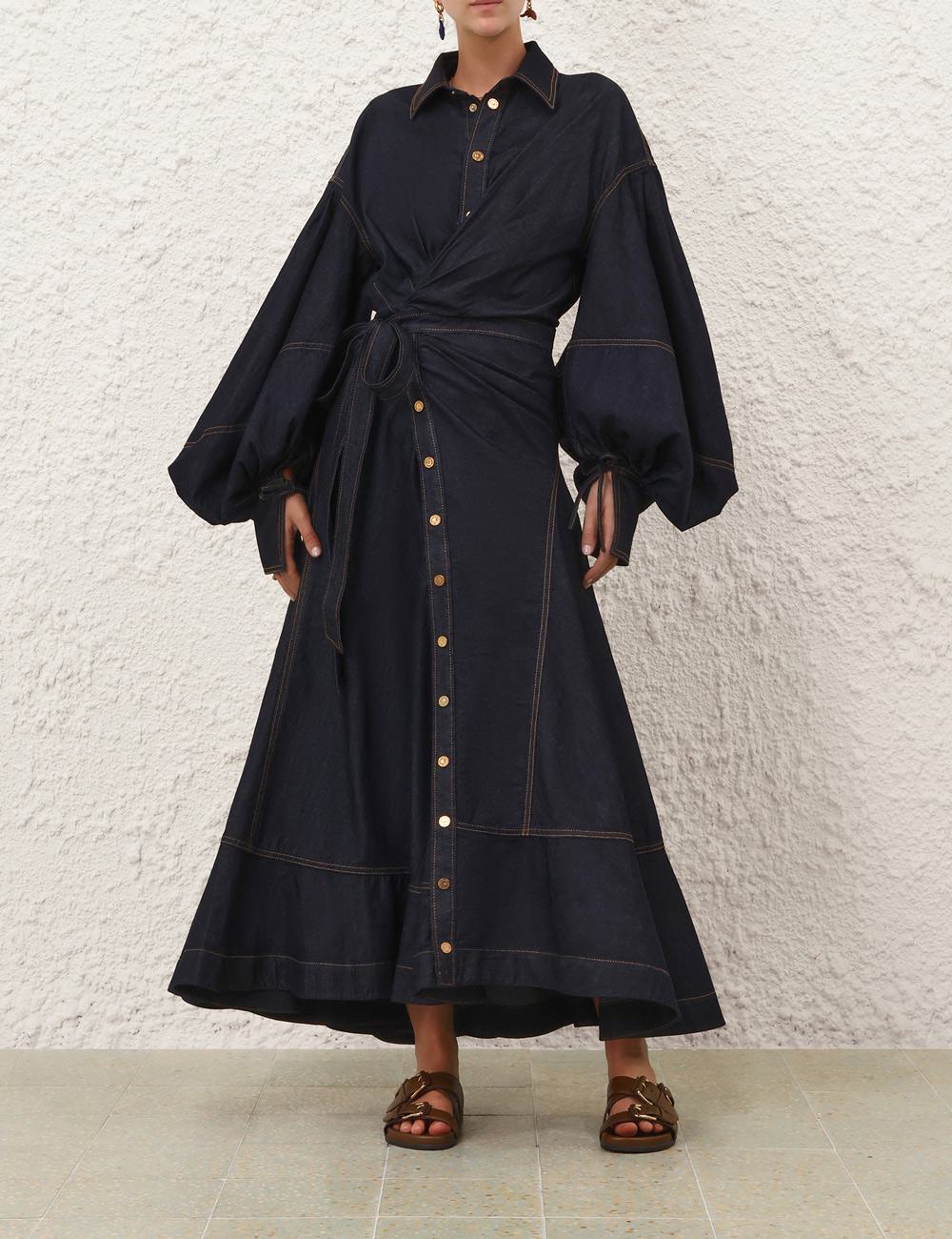 Denim Wrap Maxi Dress