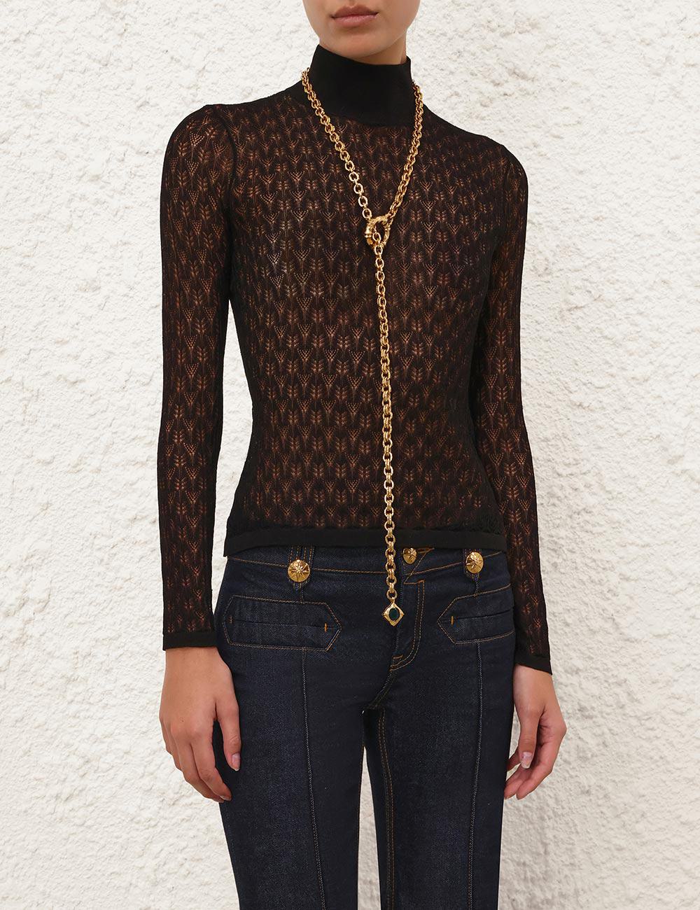 Lace Knit Turtleneck Sweater