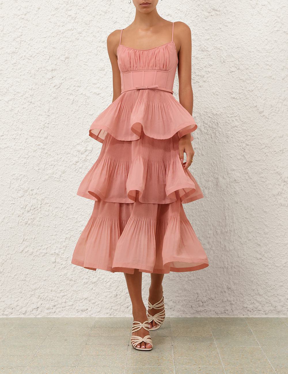 Pleated Tiered Midi Dress