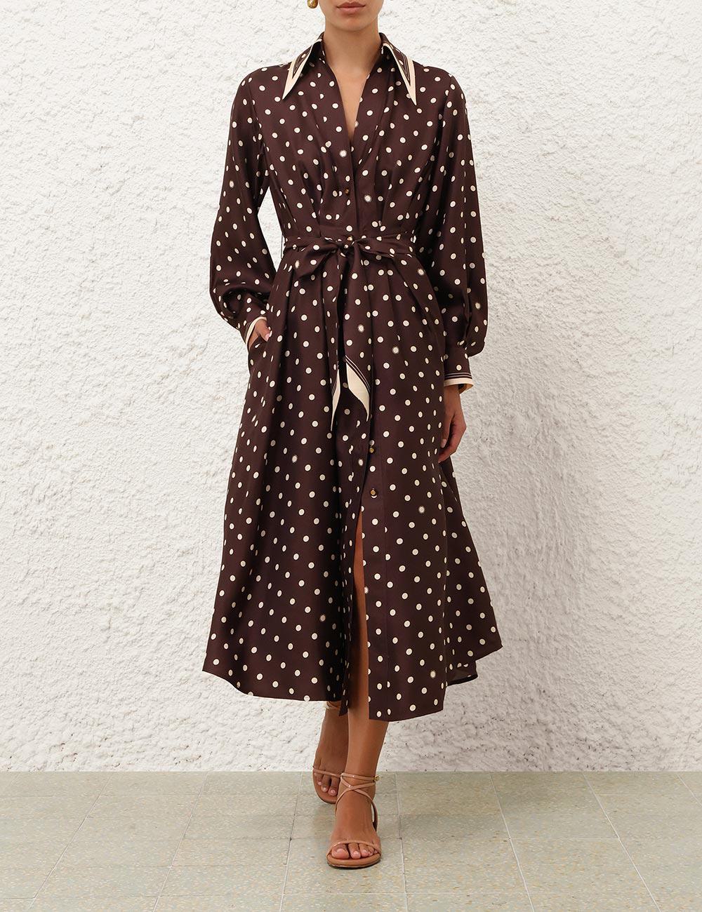 Dot Tuck Midi Dress