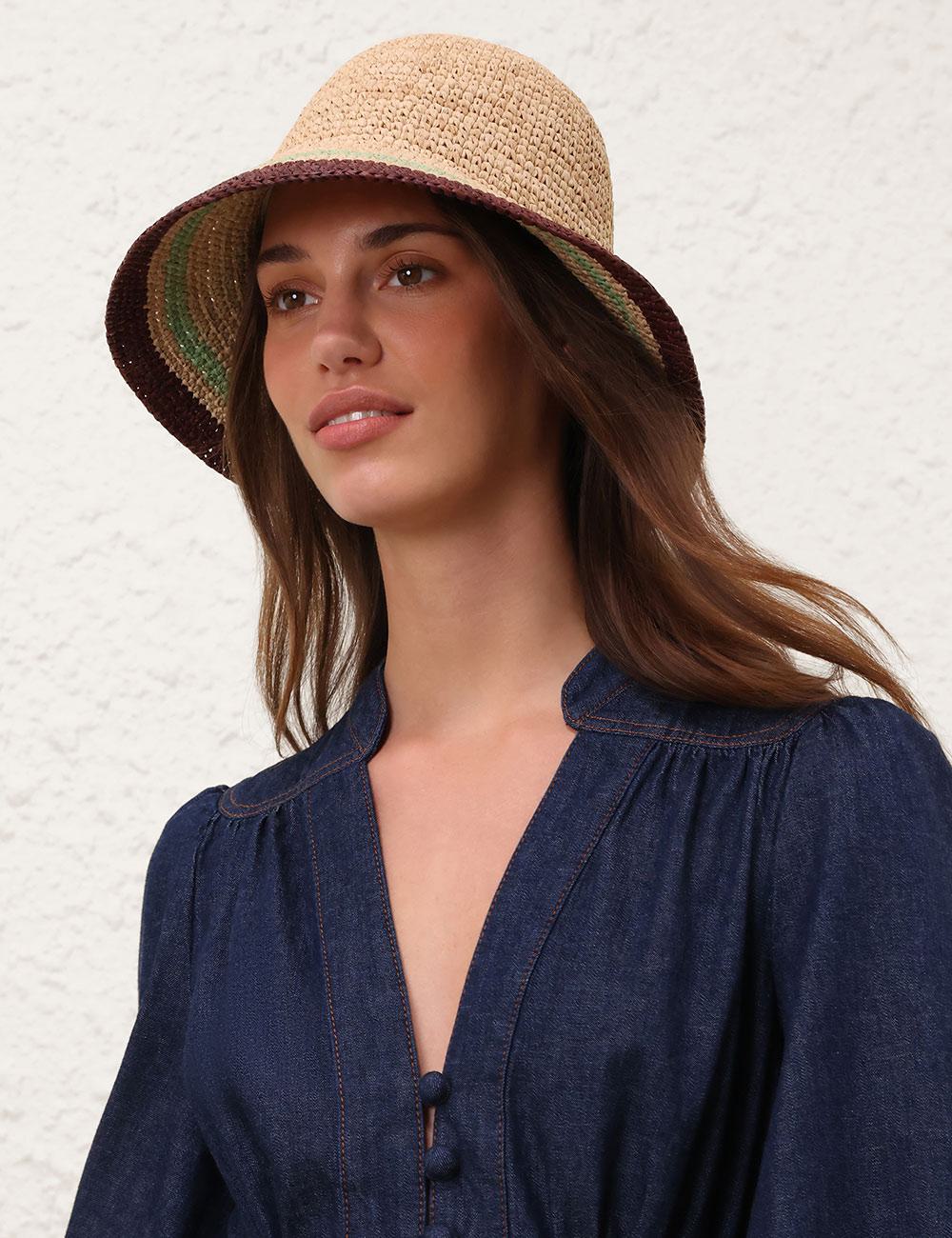 Stripe Raffia Bucket Hat