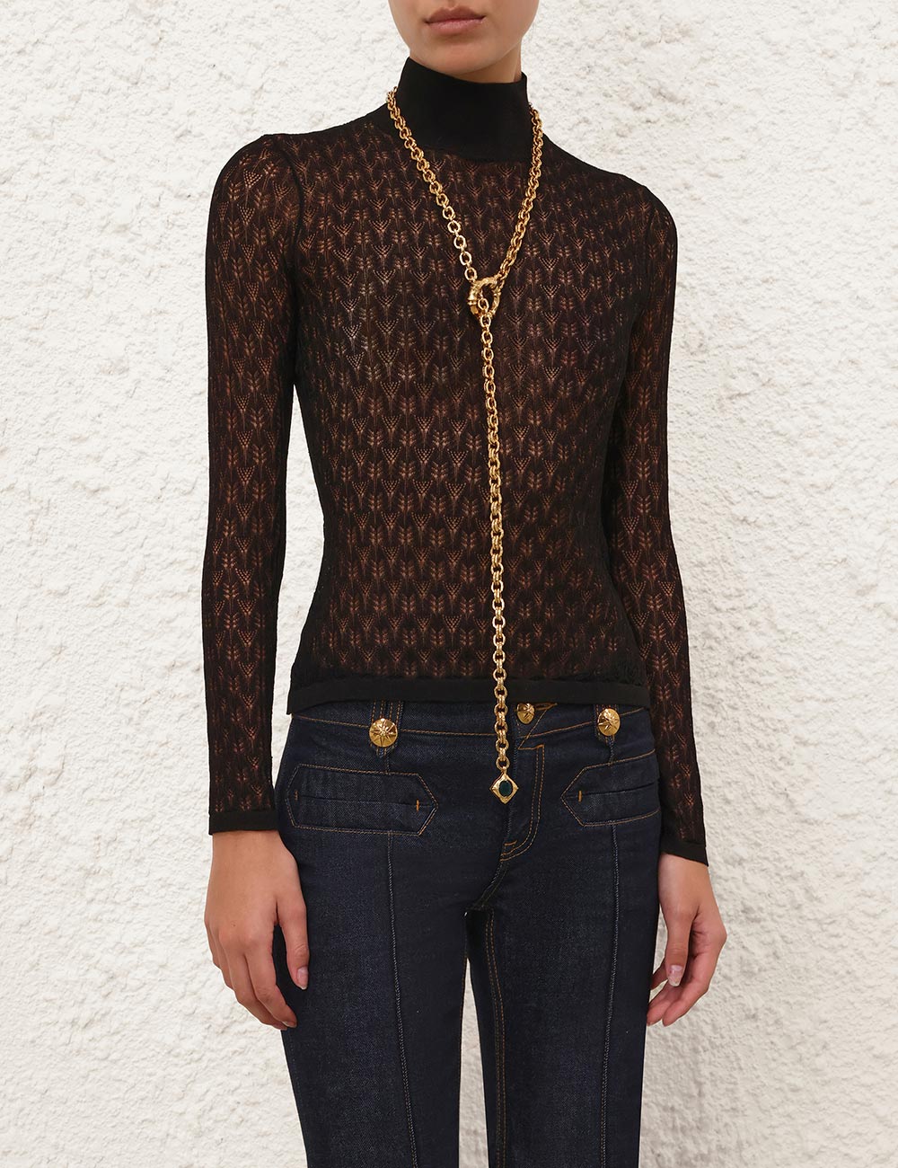 Lace Knit Turtleneck Sweater