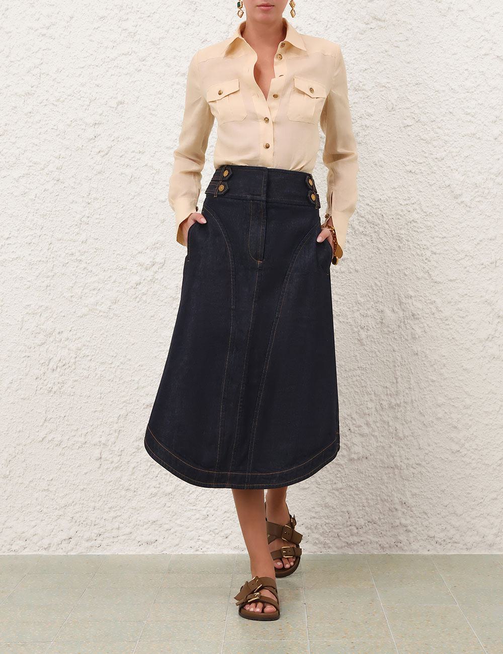 Denim Cargo Midi Skirt
