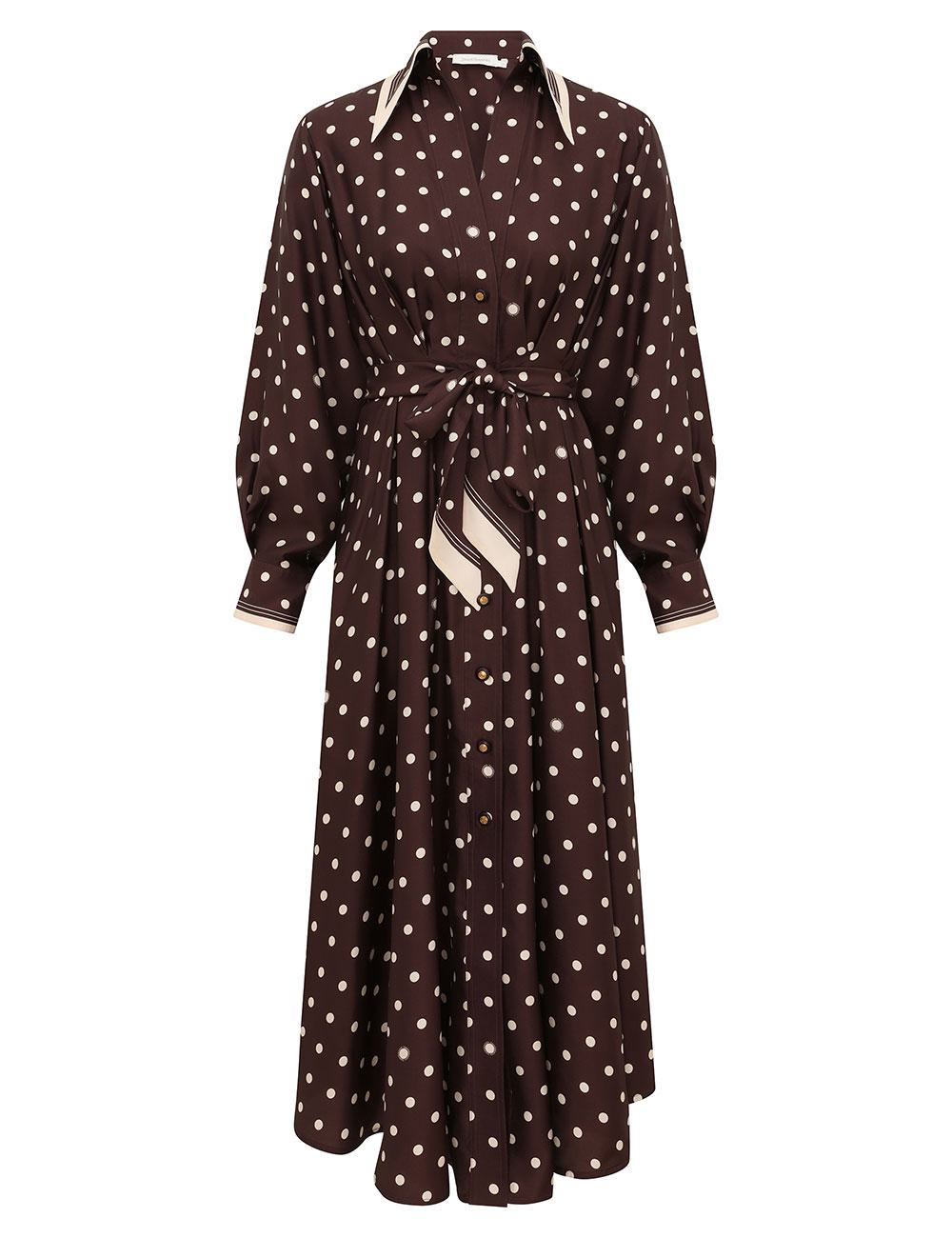 Dot Tuck Midi Dress