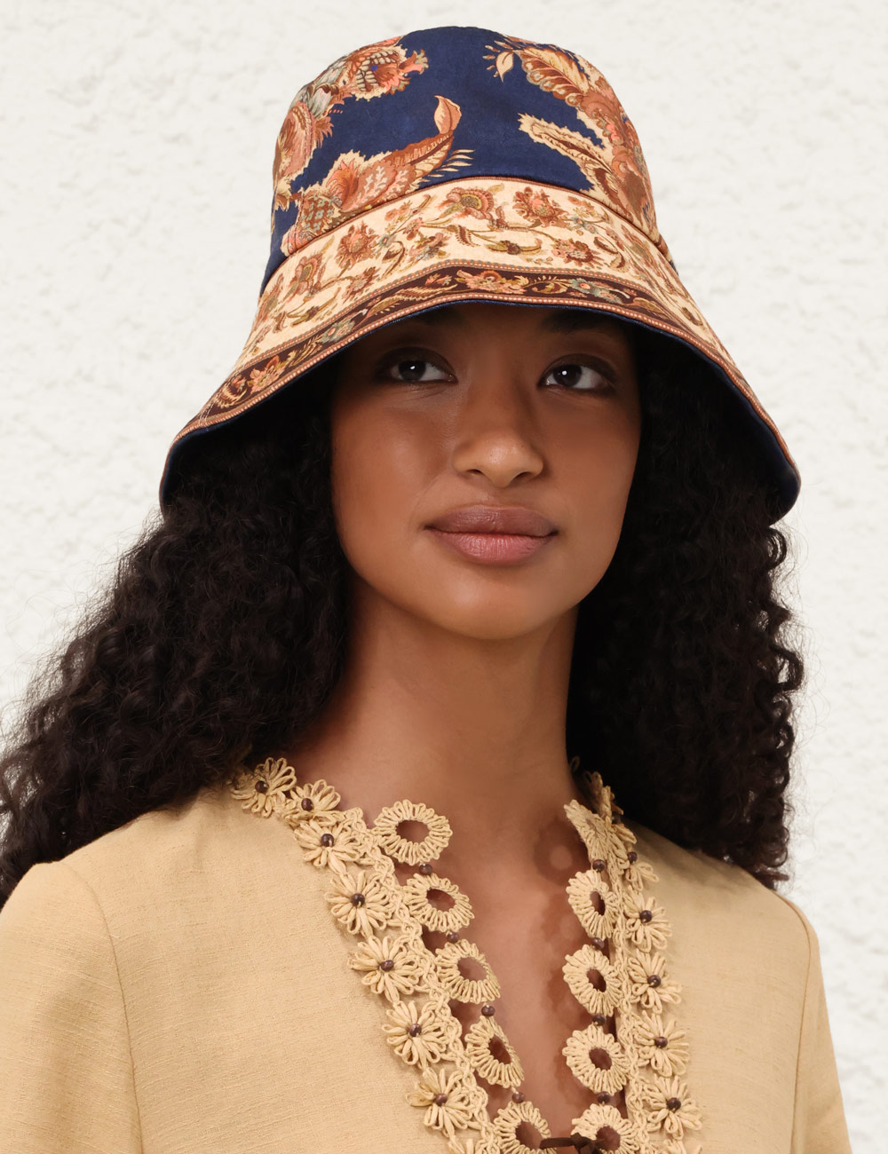 Printed Long Brim Bucket Hat