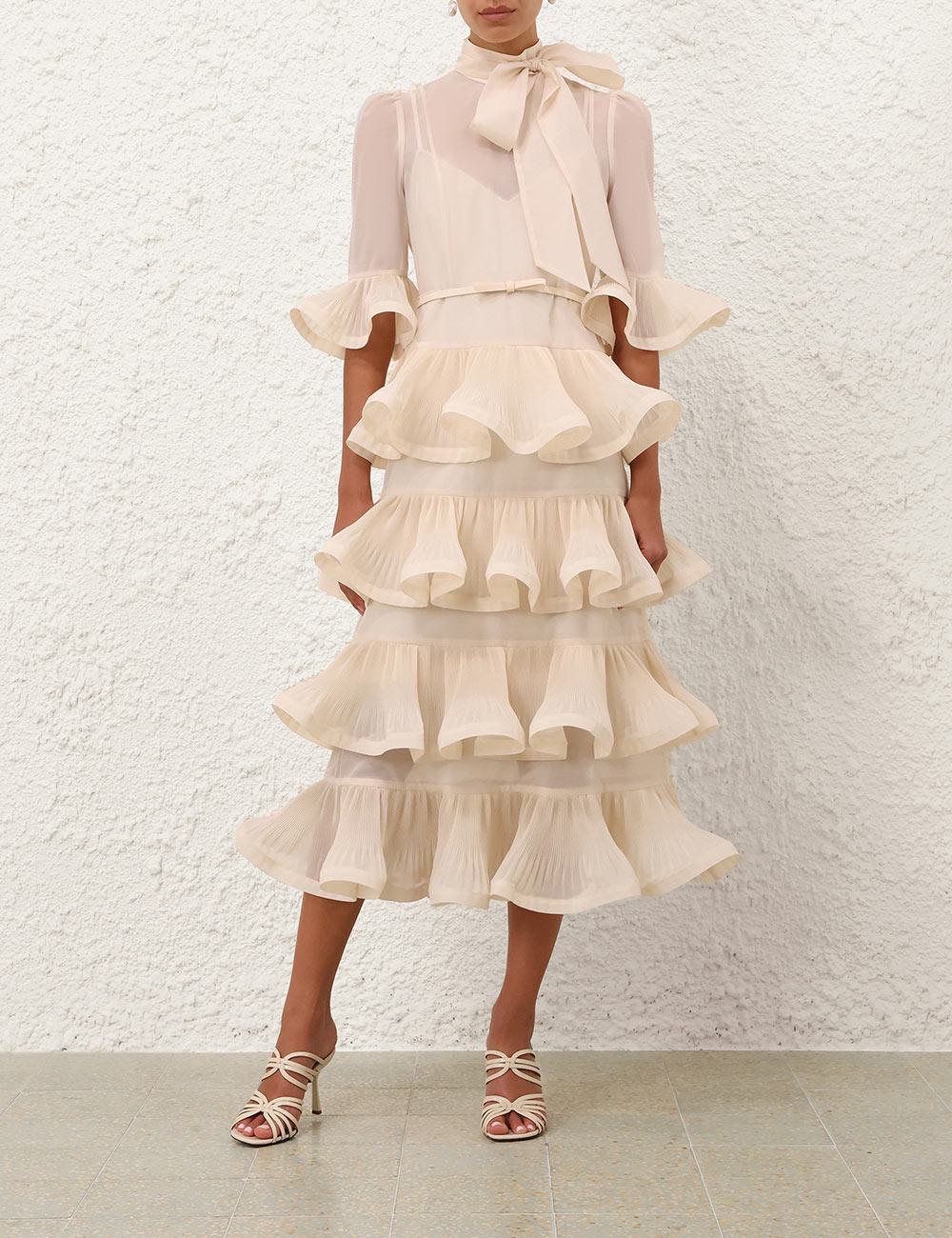 Pleated Sleeved Midi Dress