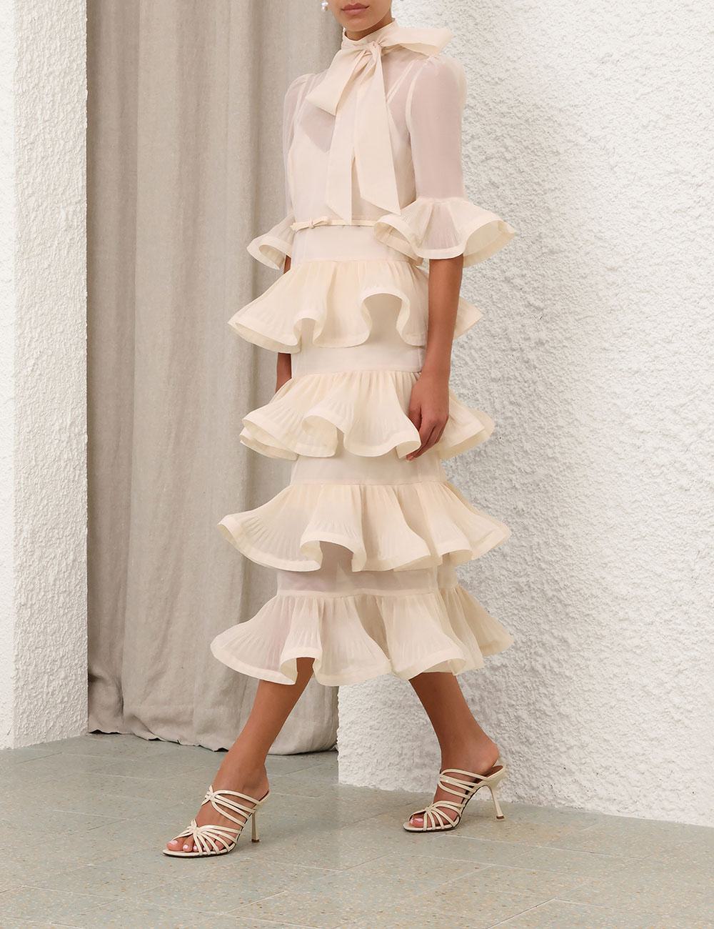 Pleated Sleeved Midi Dress