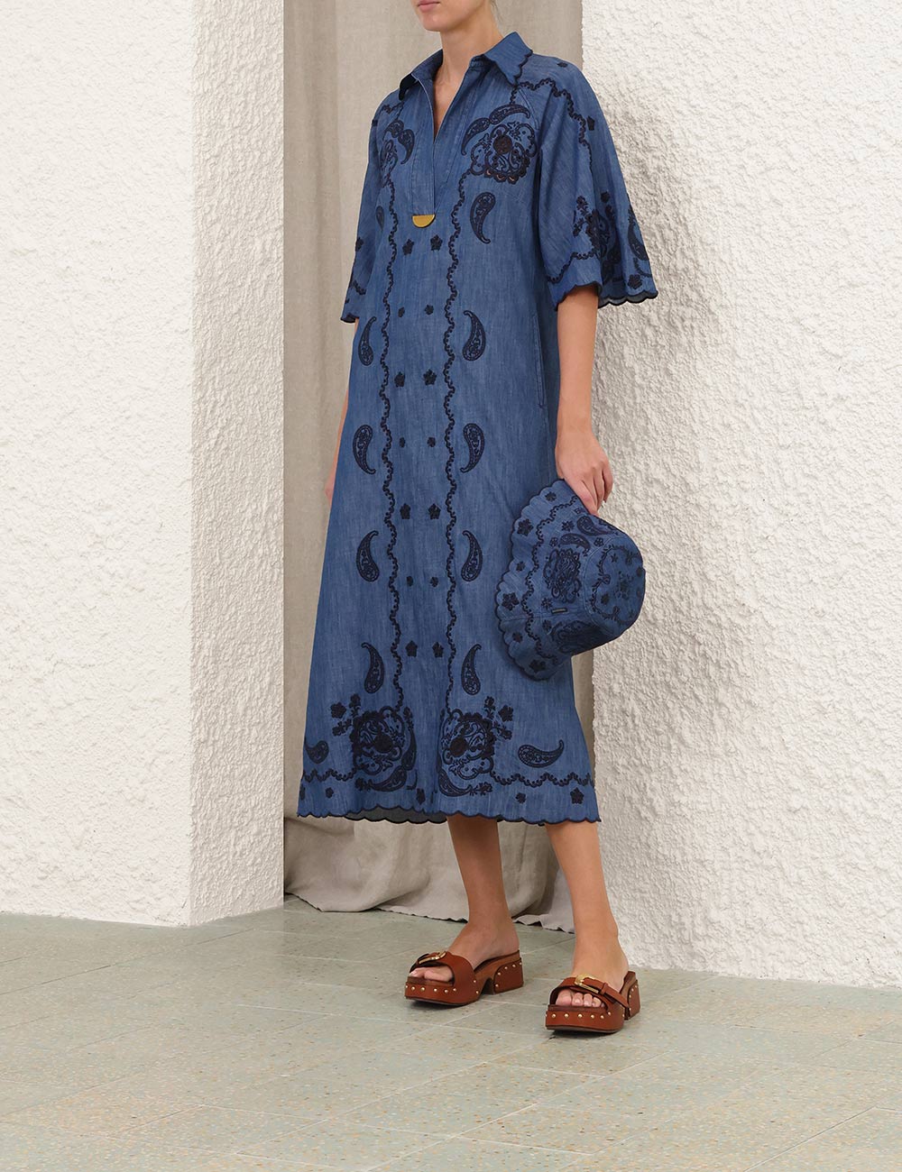 Aster Embroidered Denim Midi