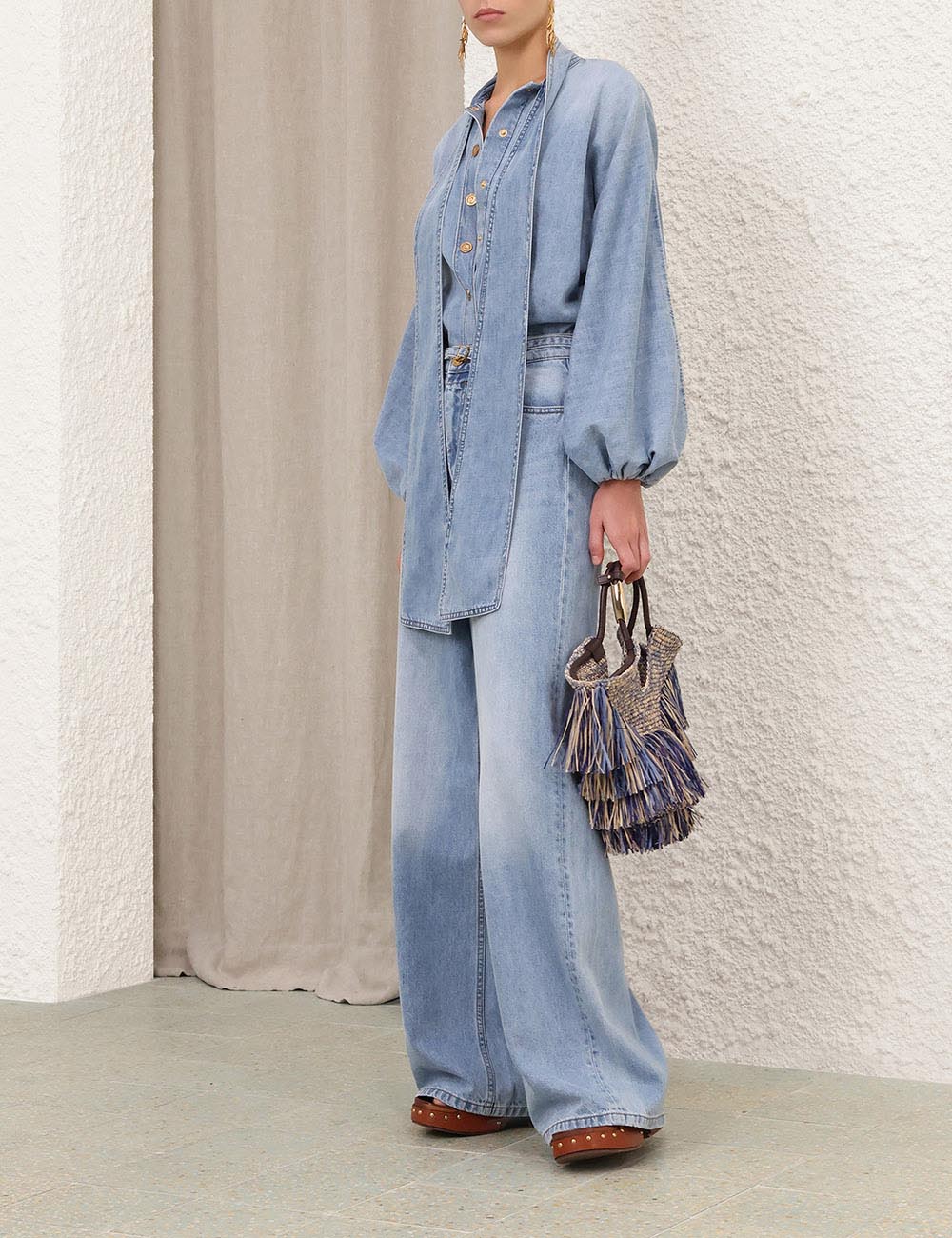 Indra Denim Tie Neck Blouse