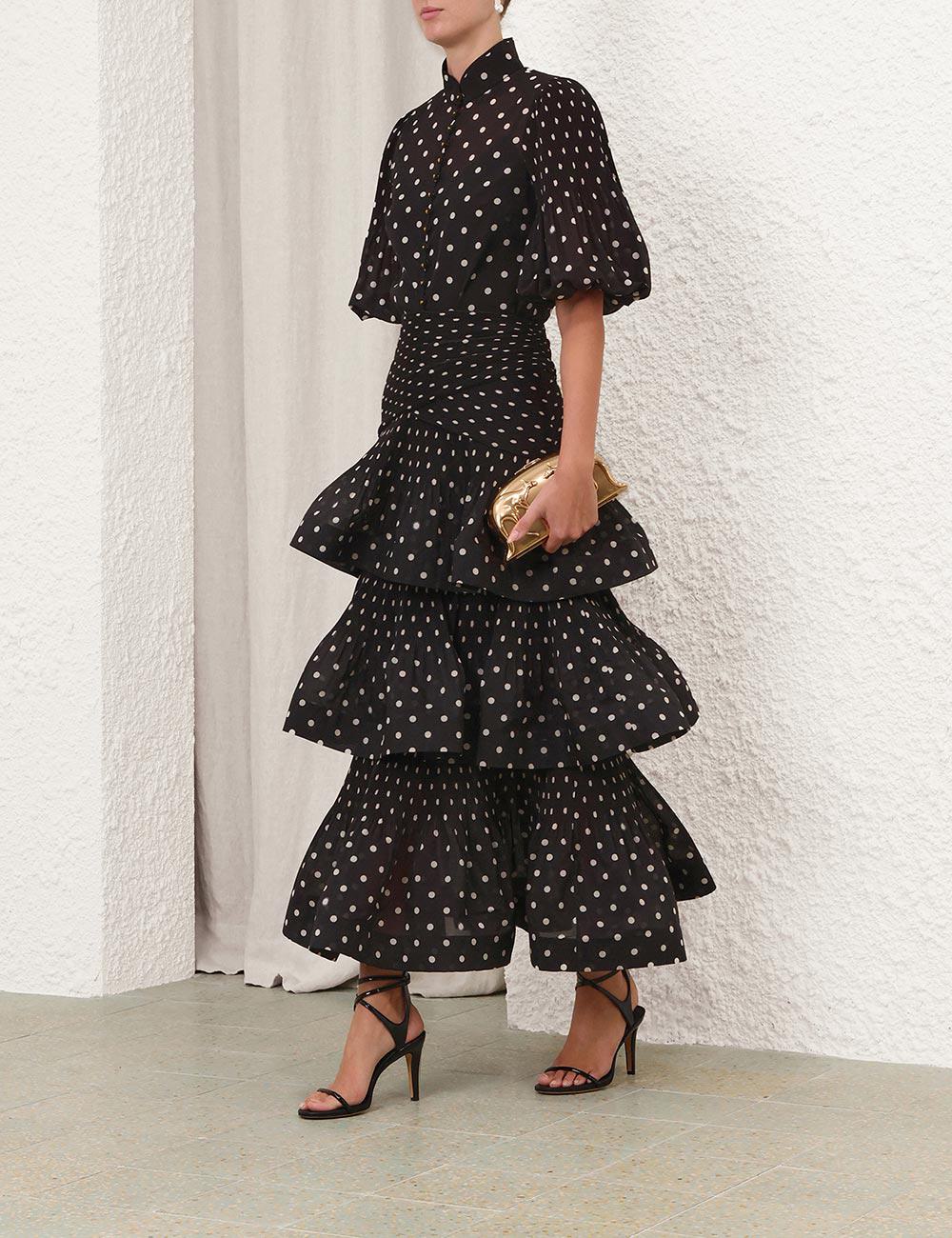Pleated Tiered Midi Skirt