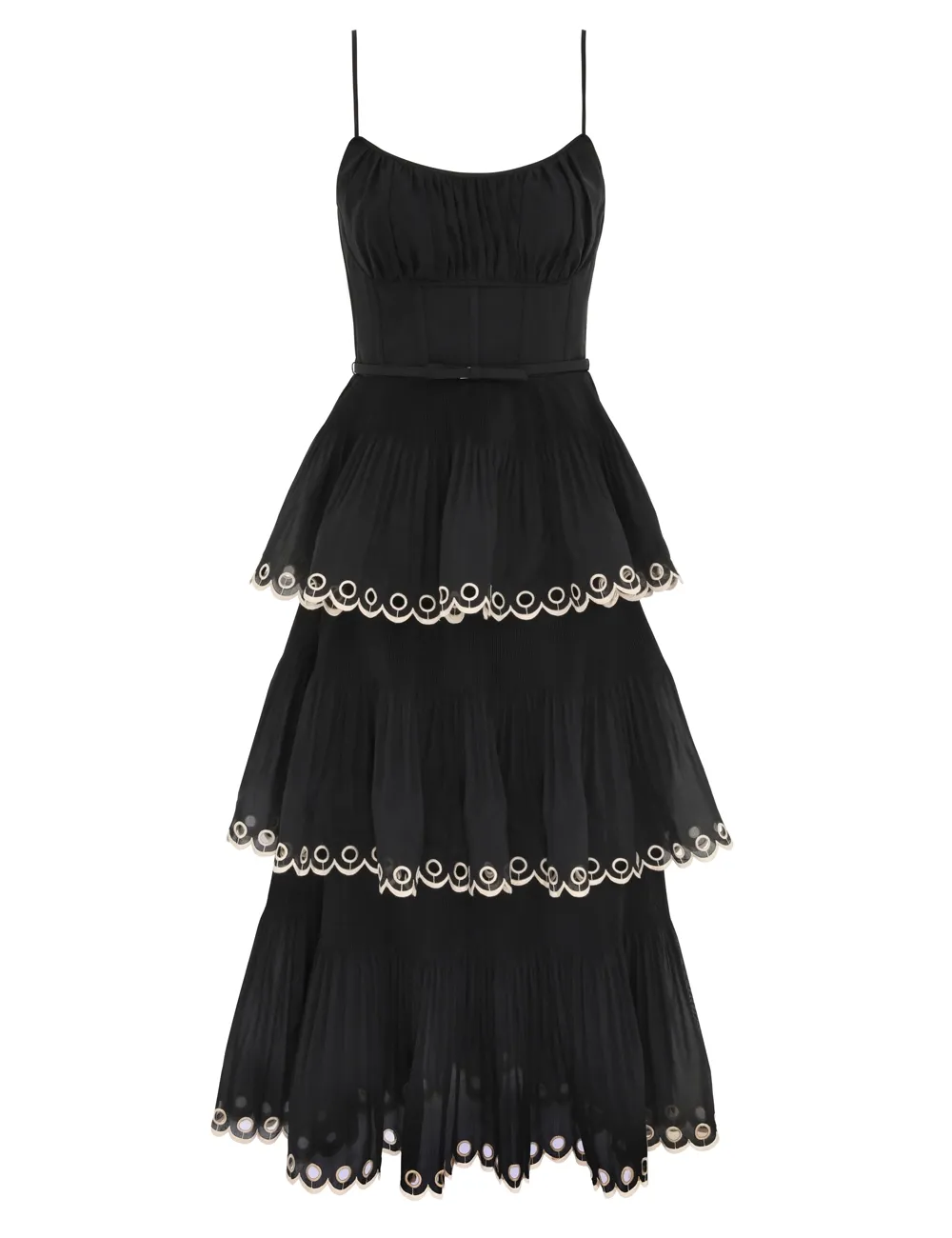 Embroidered Tiered Midi Dress