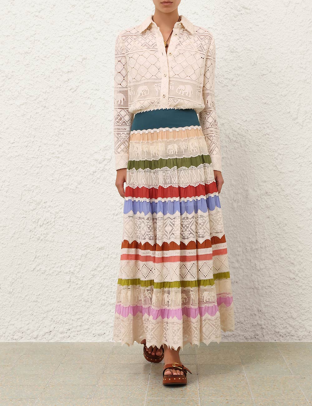 Indra Lace Stripe Midi Skirt